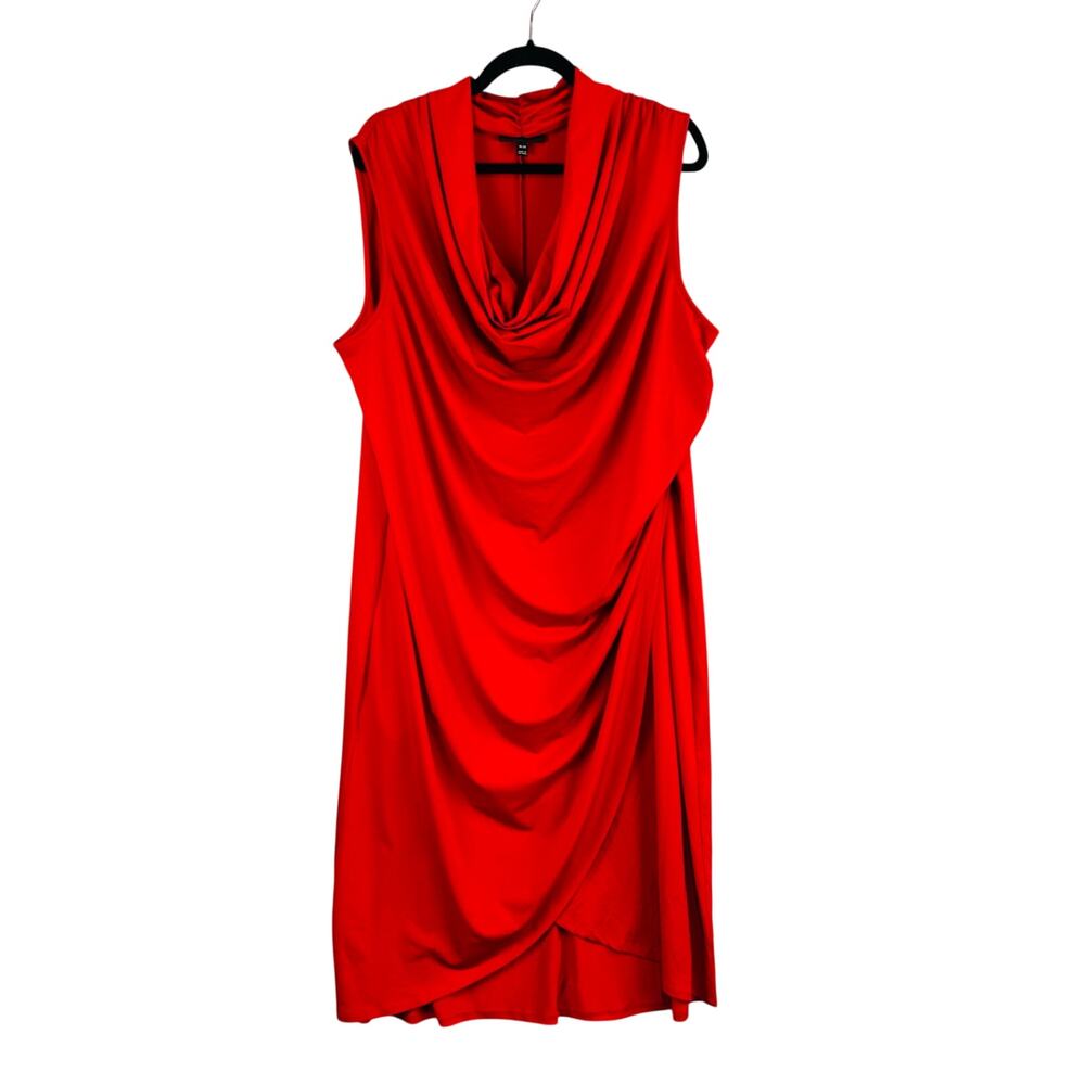 Lane Bryant Womans Sz 18/20 Plus Dress Red Drape Sleeveless Stretch Cowl Neck